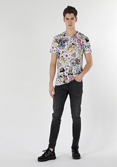 صورة من   رقبة مستديرة مطبوعة رجالي متعدد الألوان كم قصير تي شيرت