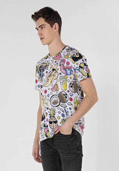 اعرض التفاصيل لـ   رقبة مستديرة مطبوعة رجالي متعدد الألوان كم قصير تي شيرت