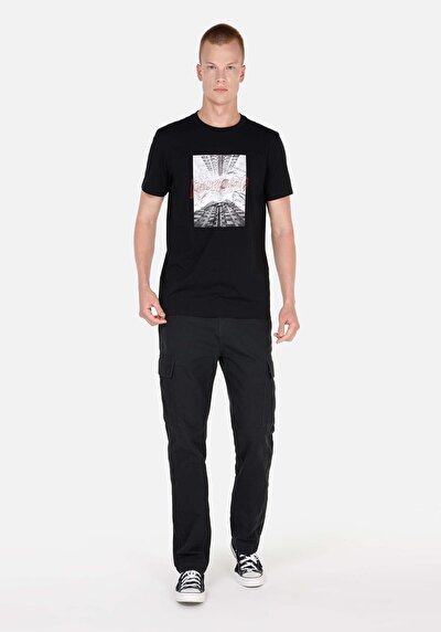 صورة من Comfort Fit متوسط الخصر مستقيم الساق رجالي بنطلون أسود