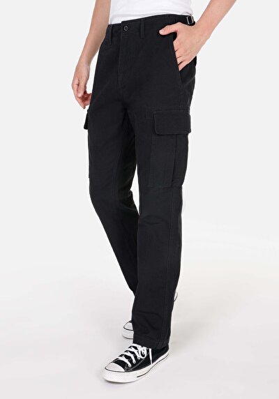 صورة من Comfort Fit متوسط الخصر مستقيم الساق رجالي بنطلون أسود
