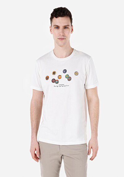 صورة من   رقبة مستديرة مستقيم تي شيرت أبيض بأكمام قصيرة للرجال