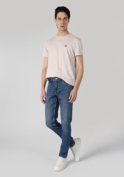 صورة من سليم  خصر منخفض ضيق الساق جينز نيلي للرجال