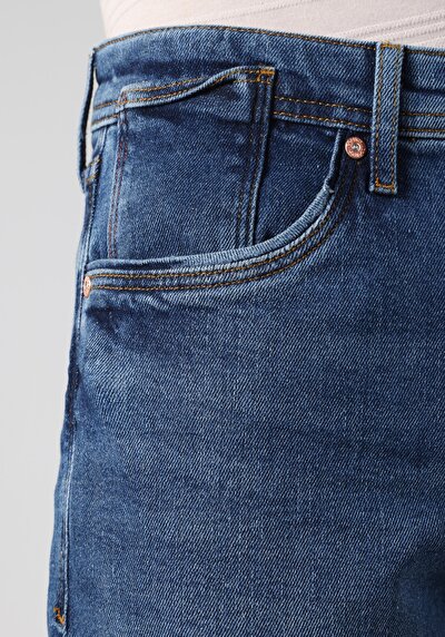 اعرض التفاصيل لـ سليم  خصر منخفض ضيق الساق جينز نيلي للرجال