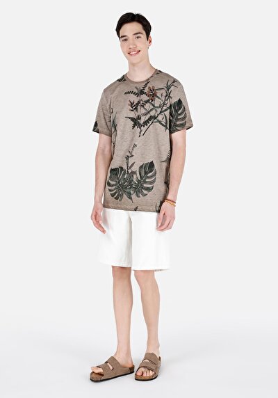 اعرض التفاصيل لـ   رقبة مستديرة مطبوعة رجالي رمادي كم قصير تي شيرت