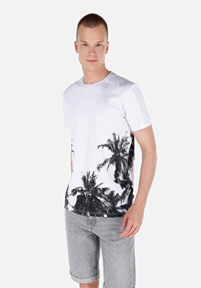 صورة من   رقبة مستديرة مستقيم تي شيرت رجالي متعدد الألوان بأكمام قصيرة