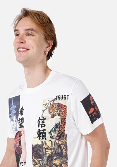 اعرض التفاصيل لـ   رقبة مستديرة مستقيم تي شيرت أبيض بأكمام قصيرة للرجال