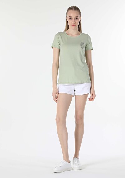 اعرض التفاصيل لـ أخضر للنساء تي شيرت بأكمام قصيرة