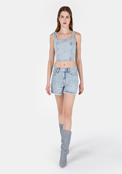 صورة من أمي فيت الخصر العالي نسائي نيلي جان شورت