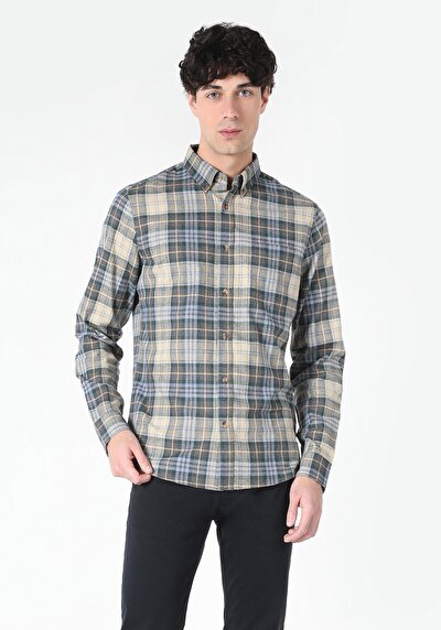 اعرض التفاصيل لـ أزرق للرجال قميص  كم طويل