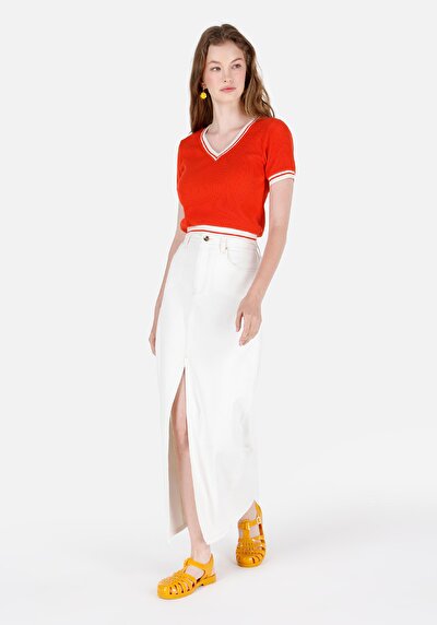 اعرض التفاصيل لـ ضيق  مستقيم سحاب نسائي تنورة بيضاء