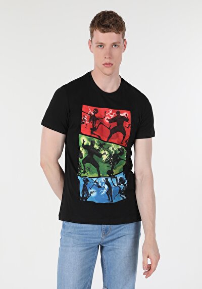 اعرض التفاصيل لـ أسود للرجال تي شيرت بأكمام قصيرة