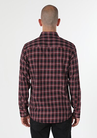 صورة من قميص رقبة منقوشة رجالي أحمر كم طويل قميص