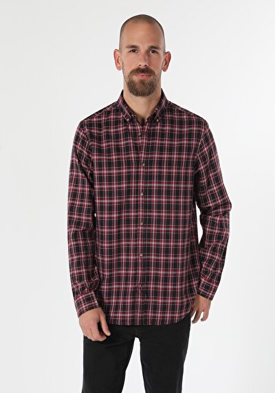 اعرض التفاصيل لـ قميص   رقبة منقوشة رجالي أحمر كم طويل قميص