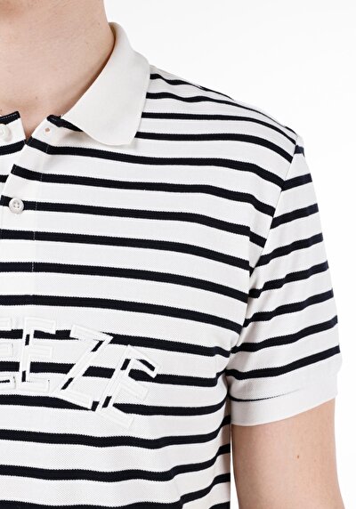 اعرض التفاصيل لـ عادي ياقة بولو مخطط للرجال أبيض بأكمام قصيرة تي شيرت