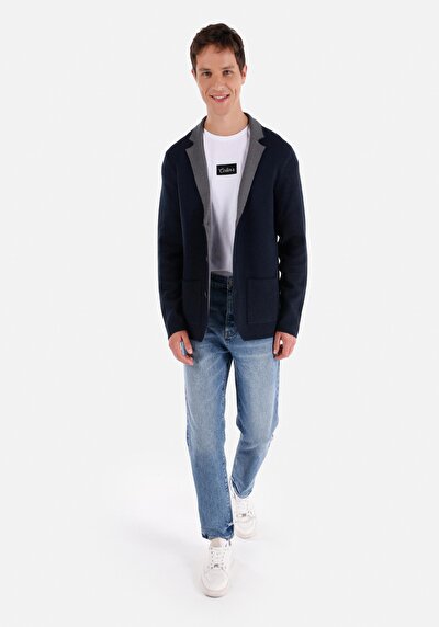 اعرض التفاصيل لـ كارديجان رجالي باللون الأزرق الداكن سليم