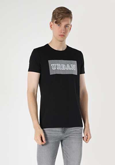 صورة من ضيق قصة رقبة مستديرة مستقيم رجالي أسود كم قصير تي شيرت