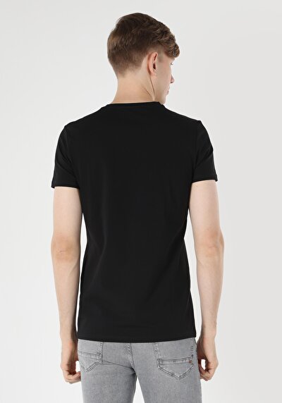 صورة من ضيق قصة رقبة مستديرة مستقيم رجالي أسود كم قصير تي شيرت