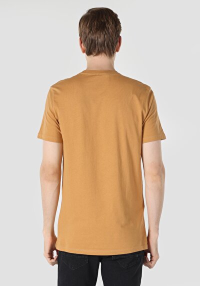 صورة من قصة عادية رقبة مستديرة تي شيرت رجالي بني بأكمام قصيرة