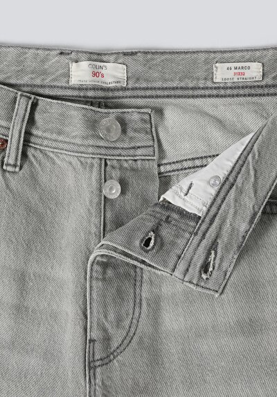 اعرض التفاصيل لـ فضفاض مستقيم   الخصر مستقيم الساق الجينز الرمادي للرجال