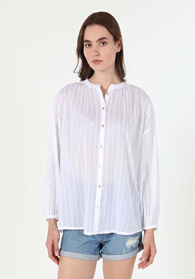 اعرض التفاصيل لـ أبيض للنساء قميص  كم طويل