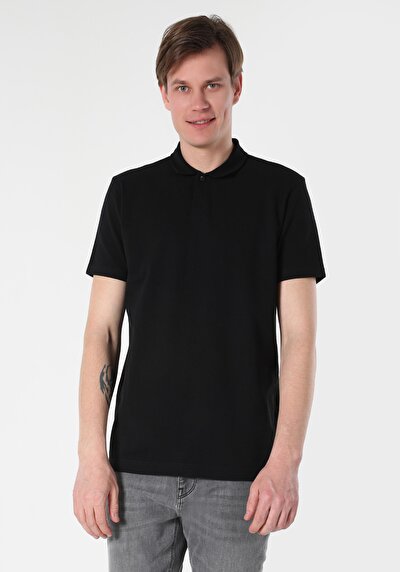 اعرض التفاصيل لـ أسود للرجال قميص بولو  كم قصير