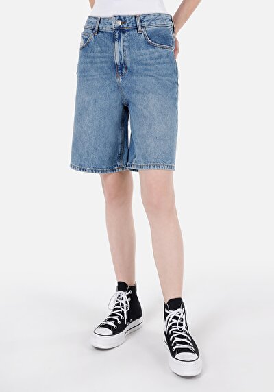 اعرض التفاصيل لـ عادي مناسب بخصر عالي نسائي شورت جينز جينز