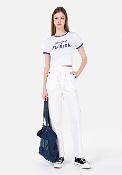 صورة من عادي بقصة رفع الخصر ساق واسعة نسائي بنطلون أبيض