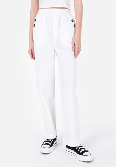 صورة من عادي بقصة رفع الخصر ساق واسعة نسائي بنطلون أبيض