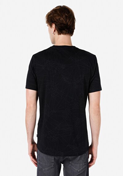 صورة من عادي مقاس رقبة مستديرة مستقيم رجالي أسود كم قصير تي شيرت