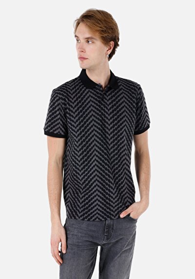 صورة من عادي رقبة بولو رجالي أسود كم قصير تي شيرت