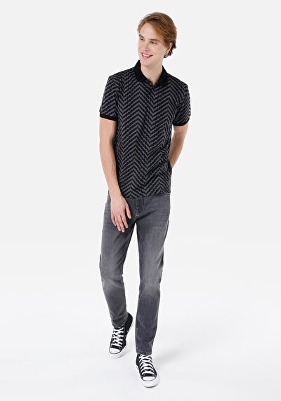 اعرض التفاصيل لـ عادي رقبة بولو رجالي أسود كم قصير تي شيرت