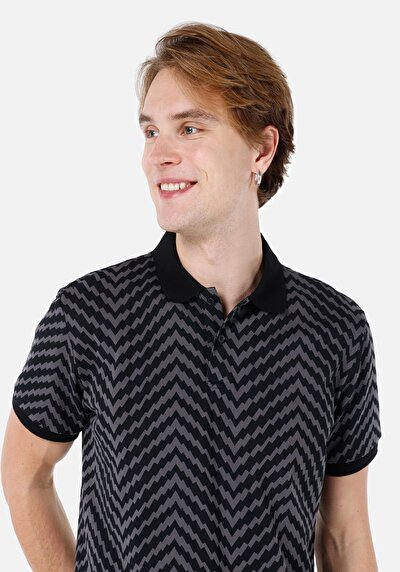 اعرض التفاصيل لـ عادي رقبة بولو رجالي أسود كم قصير تي شيرت