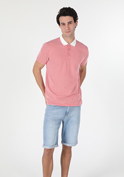 صورة من   بولو الرقبة مستقيم رجالي أحمر كم قصير تي شيرت