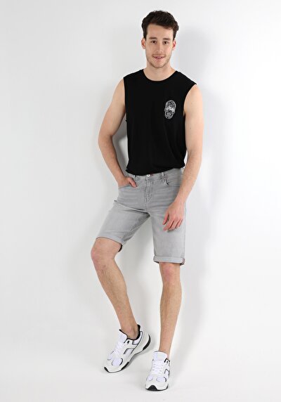 صورة من مستقيم  خصر منخفض رجالي شورت جينز رمادي