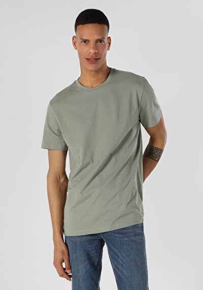 اعرض التفاصيل لـ كومفورت فيت رقبة مستديرة مستقيم رجالي أخضر كم قصير تي شيرت