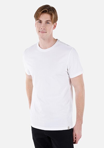 صورة من كومفورت فيت رقبة مستديرة مستقيم تي شيرت رجالي أبيض بأكمام قصيرة