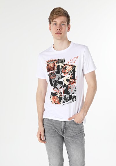 صورة من أبيض للرجال تي شيرت بأكمام قصيرة