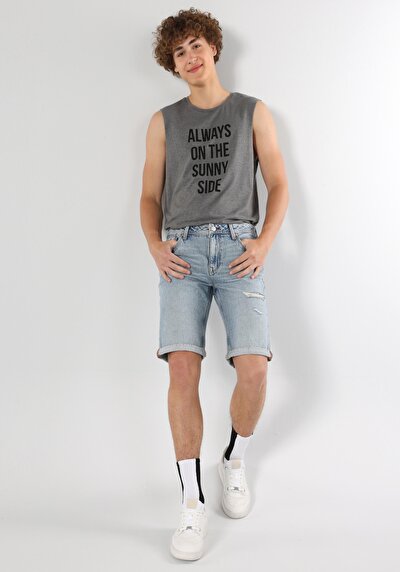 صورة من عادي الخصر رجالي الدنيم جان شورت