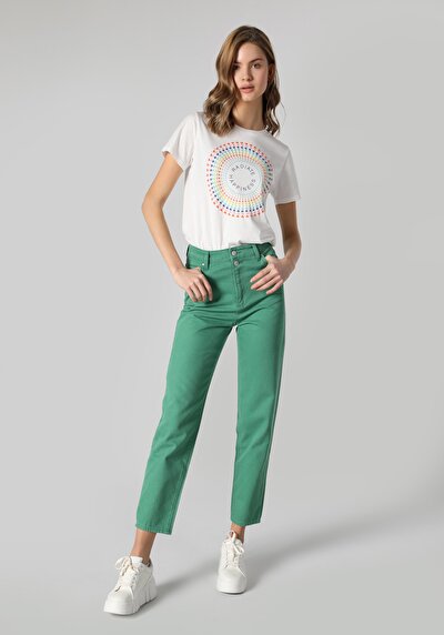 صورة من   خصر عالي مستقيم الساق نسائية بنطلون أخضر