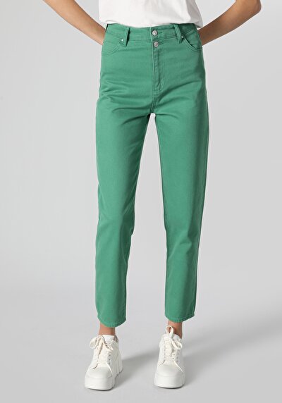 صورة من خصر عالي مستقيم الساق نسائية بنطلون أخضر