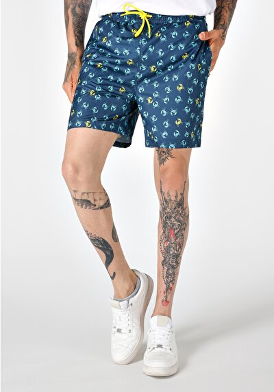 اعرض التفاصيل لـ شورت سباحة بطبعة رجالية باللون الأزرق الداكن