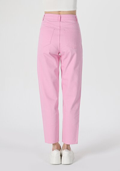 صورة من عادي مناسب ارتفاع الخصر مستقيم الساق نسائية السراويل الوردي