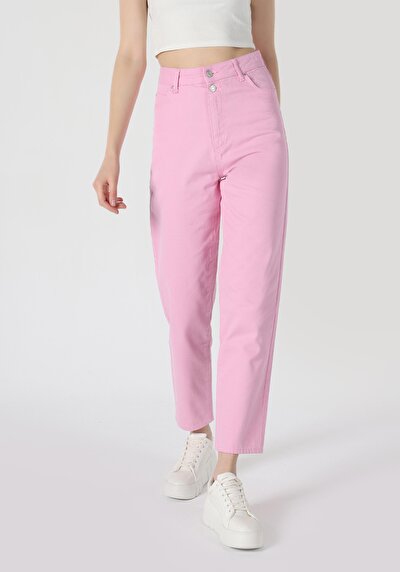 صورة من عادي مناسب ارتفاع الخصر مستقيم الساق نسائية السراويل الوردي