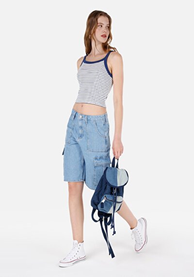 اعرض التفاصيل لـ كارجو فيت خصر عالي نسائي نيلي جان شورت