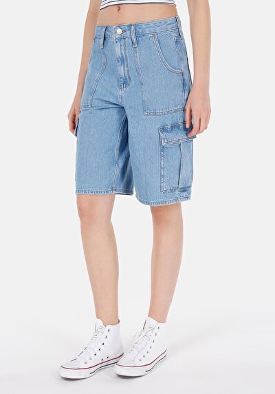 اعرض التفاصيل لـ كارجو فيت خصر عالي نسائي نيلي جان شورت