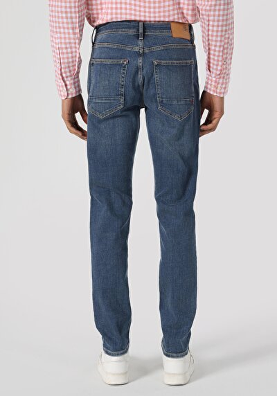 اعرض التفاصيل لـ مستقيم  خصر منخفض مستقيم الساق الجينز النيلي للرجال