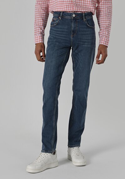 اعرض التفاصيل لـ مستقيم  خصر منخفض مستقيم الساق الجينز النيلي للرجال