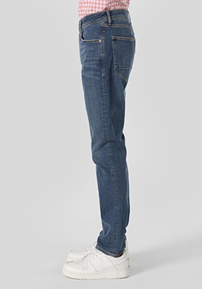 اعرض التفاصيل لـ مستقيم  خصر منخفض مستقيم الساق الجينز النيلي للرجال