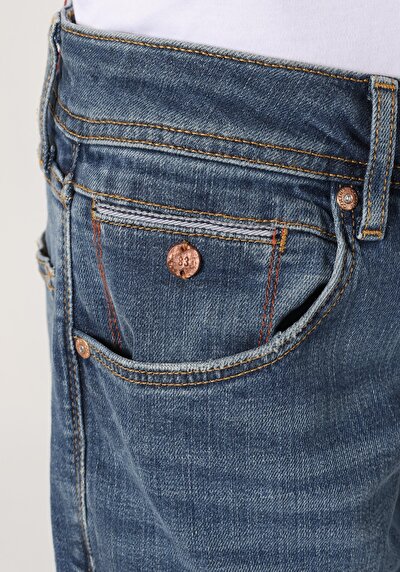 اعرض التفاصيل لـ مستقيم  خصر منخفض مستقيم الساق الجينز النيلي للرجال