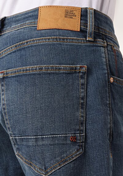 اعرض التفاصيل لـ مستقيم  خصر منخفض مستقيم الساق الجينز النيلي للرجال